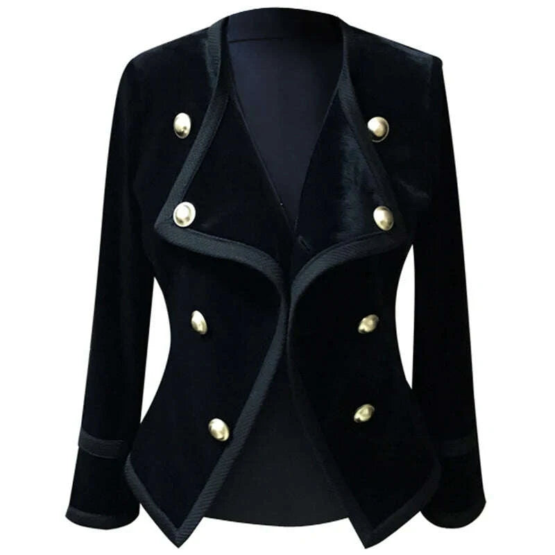 KIMLUD, Women Short Jacket Coat Autumn Winter Double Breasted Suit Female Velvet Black Slim Outwear, KIMLUD Womens Clothes