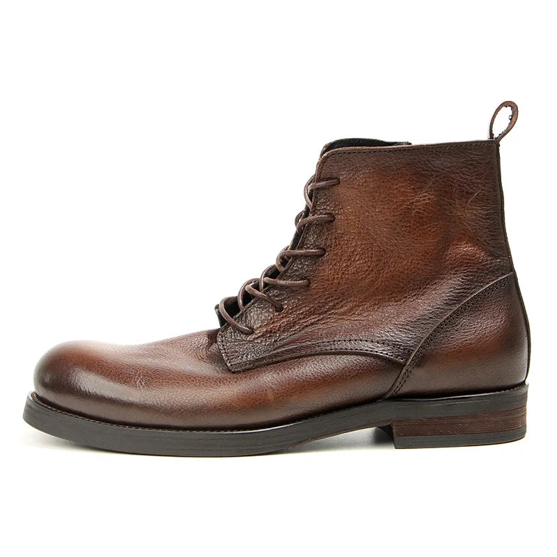 Cowhide Men's Boots Genuine Leather Shoes Men Side Zipper Men Ankle Boots Handmade Retro Leather Boots Luxury Men's Formal Shoes