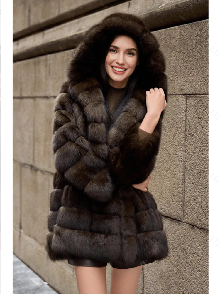 High Quality Fur Coat Imitation Mink Fur Women Fur Coat 2025 New Winter Thick Temperament Leisure Warm Hooded Women Fur Coat 627