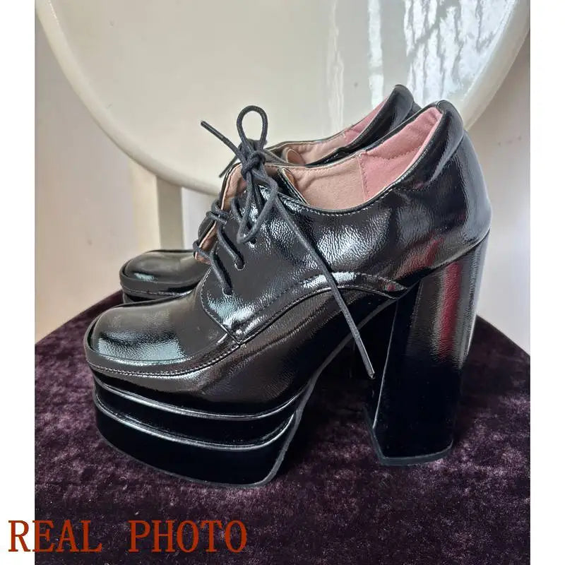 Pumps – Plus Size 43-45, 14cm Heel, Lace-Up – Square Heel | KIMLUD
