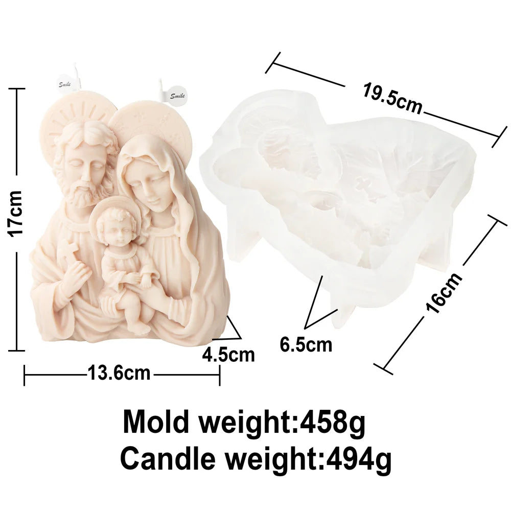 Religion Jesus Family Candle Wax Mould Silicone Mary Statue Resin Mold DIY Virgin Mary Plaster Resin Tools Home Decoration
