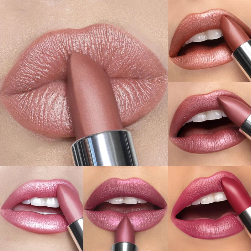 Pearlescent Glitter Matte Lipstick Diamond Shine — Nude Pink | KIMLUD