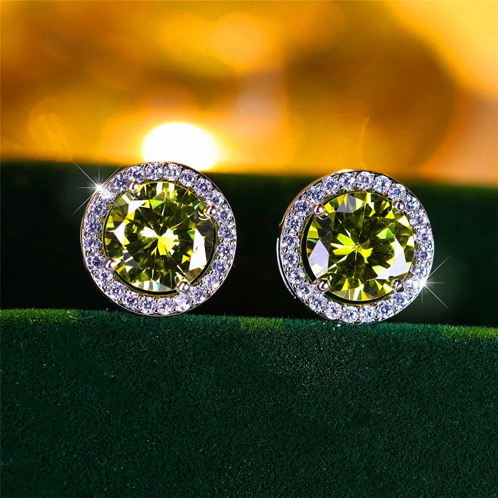 Crystal Stud Earrings Round — Purple Blue Green | KIMLUD