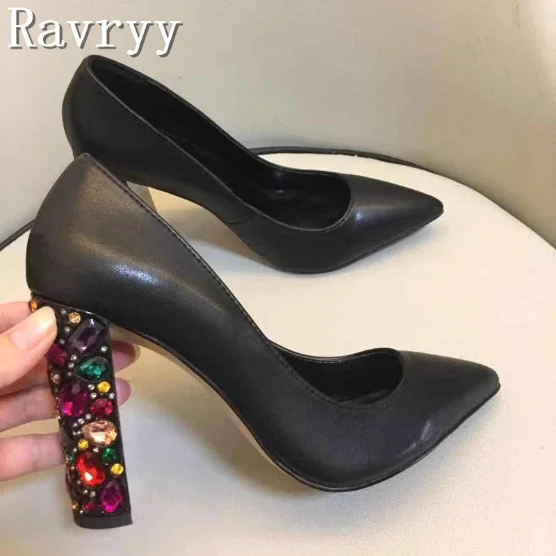 Metallic Gold Rhinestone Pumps With Crystals — Gold | KIMLUD