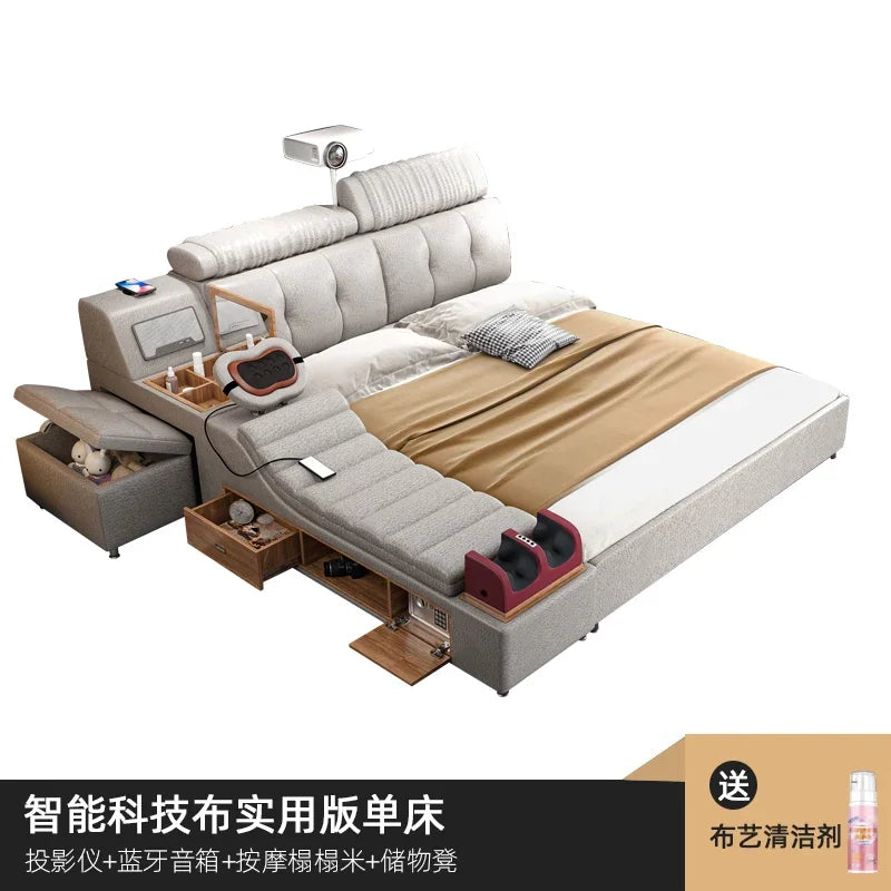 Storage European Double Bed Modern Queen Headrest King Size Double Bed Smart Massage Luzko Wielofunkcyjne Furniture For Bedroom