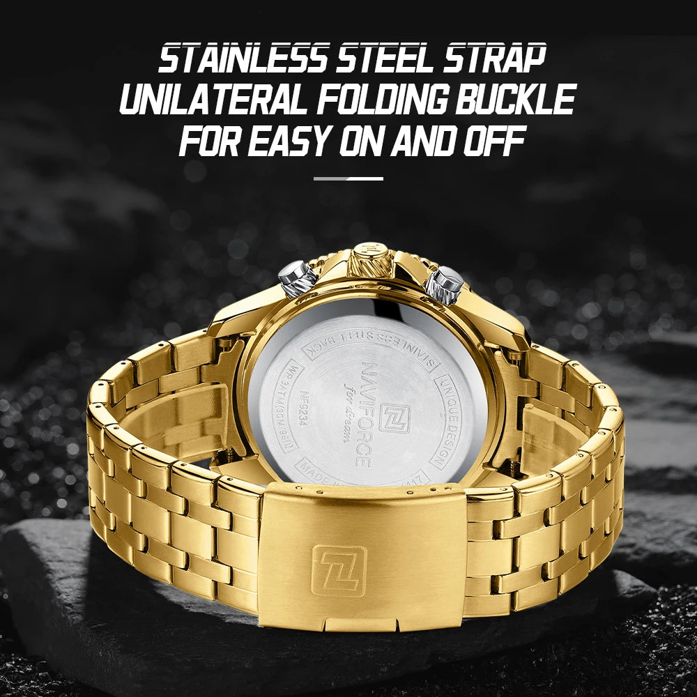 NAVIFORCE Fashion Brand Black Gold Men Watch Fashion Luxury Quartz Wrist Watches Sport Waterproof Stainless Steel Strap NF9234