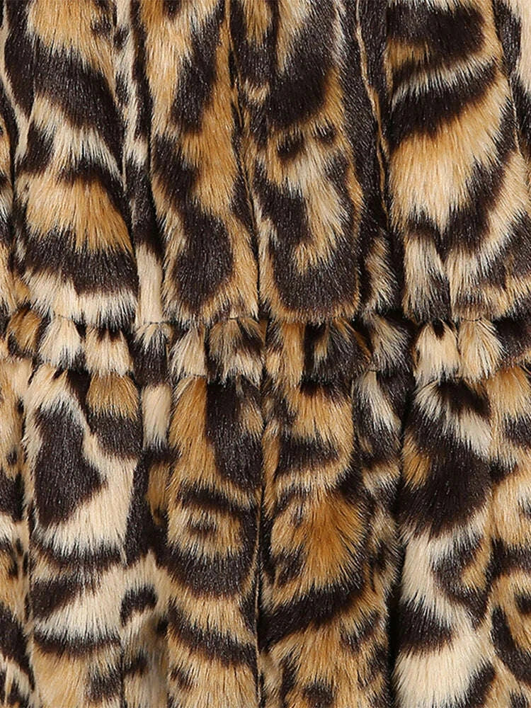 KIMLUD, Nerazzurri Winter Elegant Warm Thick Skirted Fluffy Faux Fur Leopard Coat Women Drawstring Runway European Fashion Overcoat 2021, KIMLUD Womens Clothes
