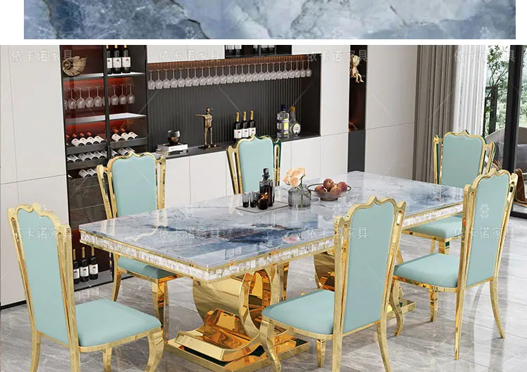 Marble Dining Table Set With Gold-Tone Frame — White | KIMLUD