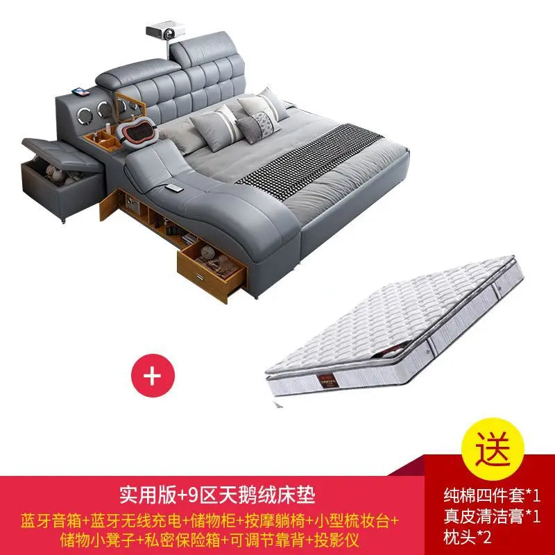 Intelligent massage tatami leather bed modern simple master bedroom storage double bed size apartment wedding bed