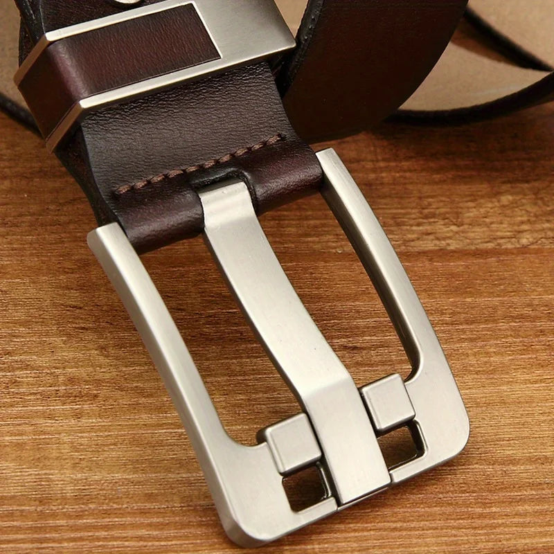 Split Leather Belt Vintage Pin Buckle With Premium Stitching And Adjustable Length — Black | KIMLUD