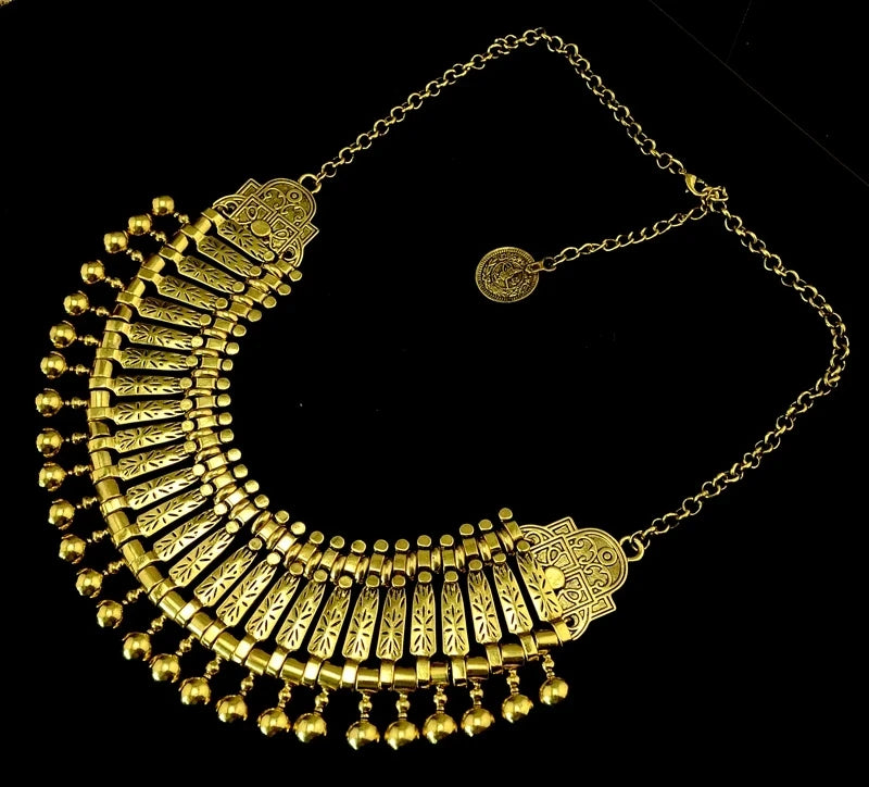 Afghan Bohemian Jewelry Set – Coin Tassel Necklace Earrings – Gold & Silver | KIMLUD