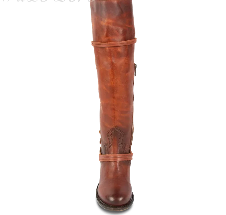 KIMLUD, Women's Cross Strap Red Brown Knee High Boots Luxury 2023 Leather Thick High Heel Zipper Pointed Toe Western Ladies Riding Boots, KIMLUD Womens Clothes