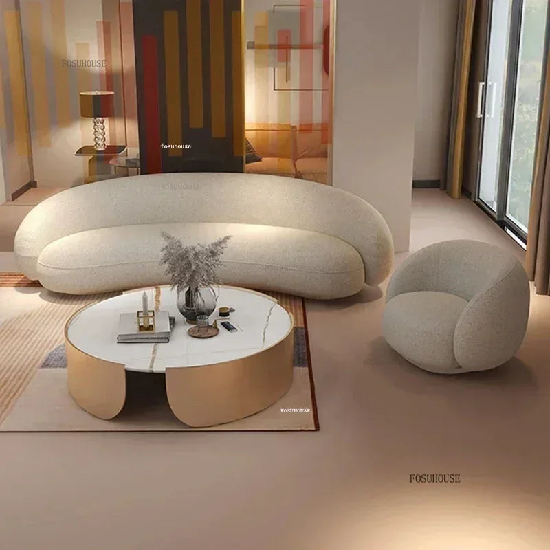 Curved Living Room Sofa Two Seater — Cream | KIMLUD