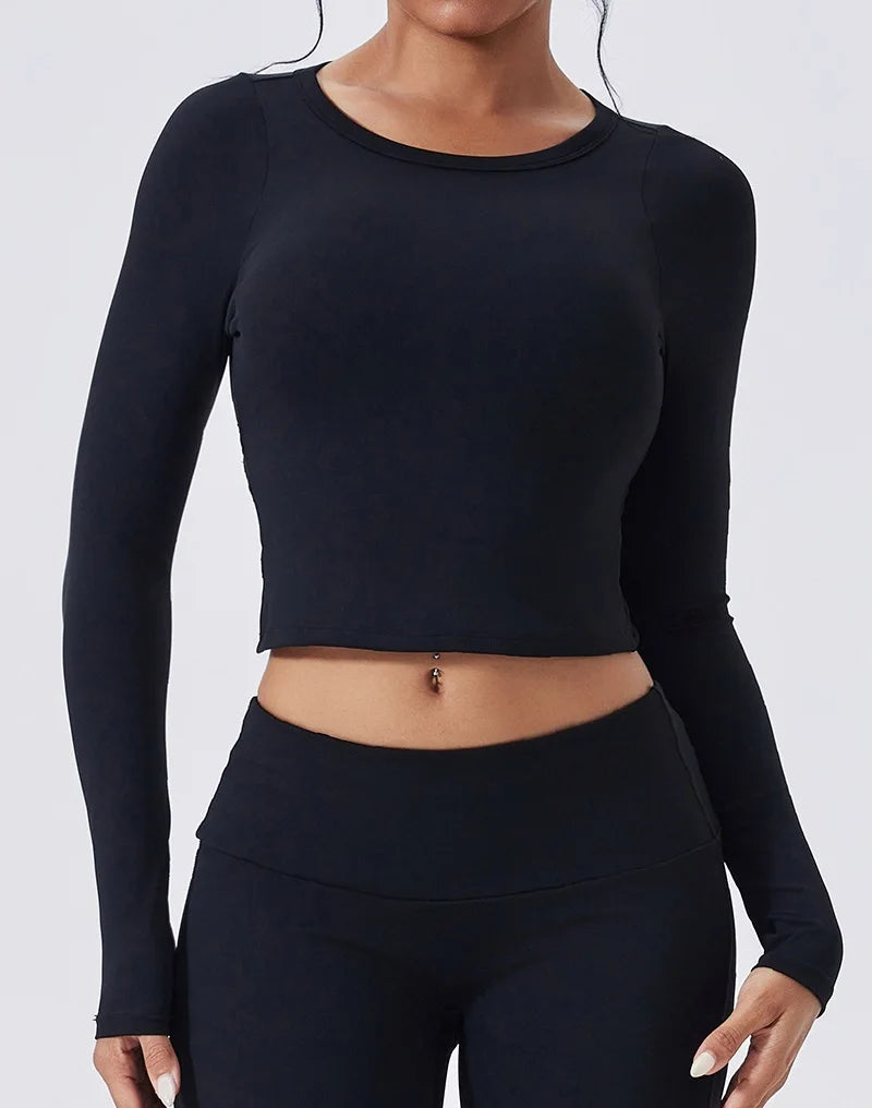 Cloud Hide Yoga Shirt Sexy Back Long Sleeve — Gray | KIMLUD