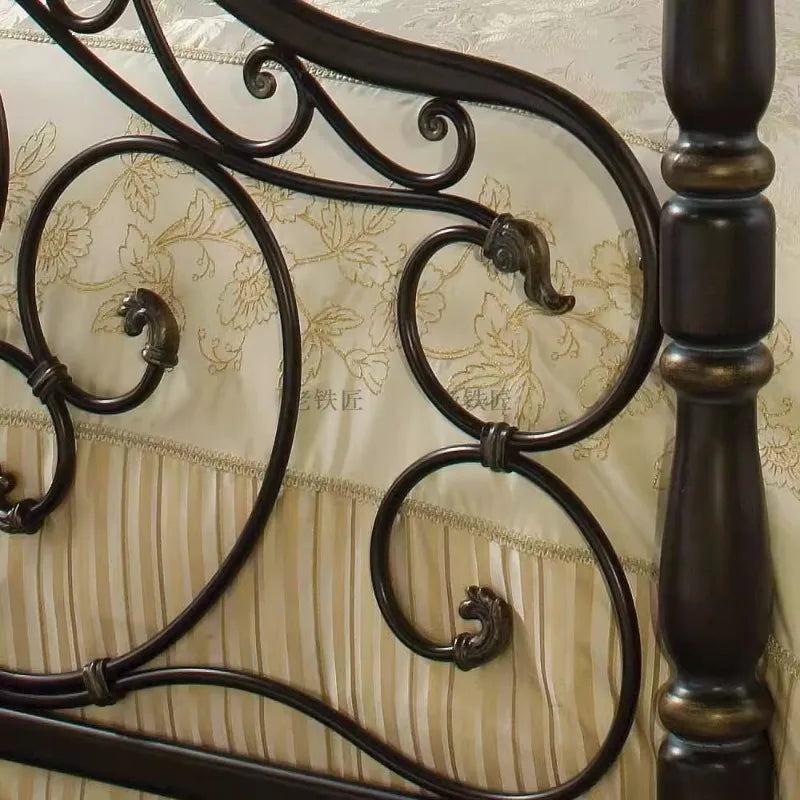Retro European Wrought Iron Bed Frame Princess Iron — Antique Black | KIMLUD