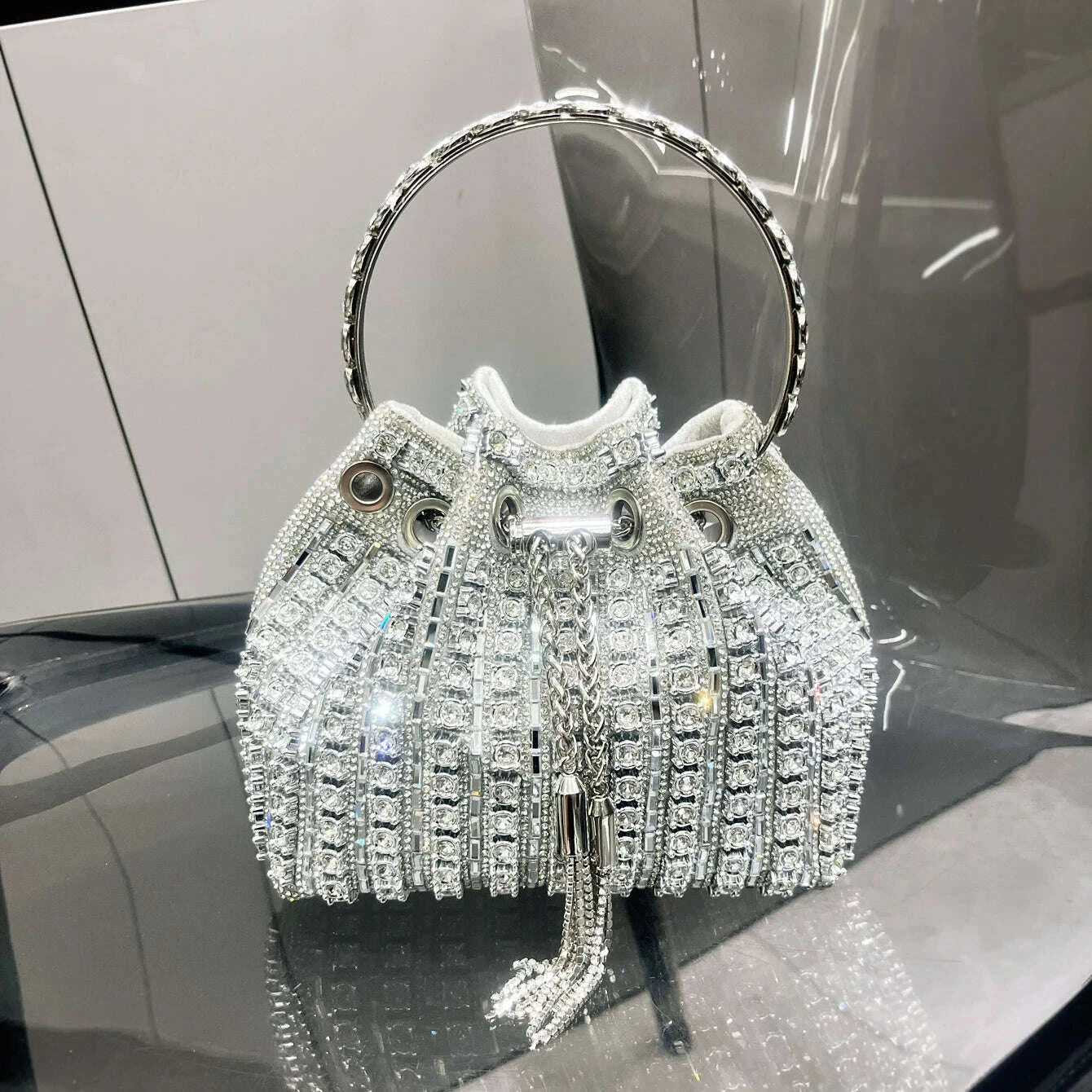 KIMLUD, luxury Designer purses and handbags bags for women bucket clutch purse evening banquet bag Crystal rhinestone shoulder bag, KIMLUD Womens Clothes