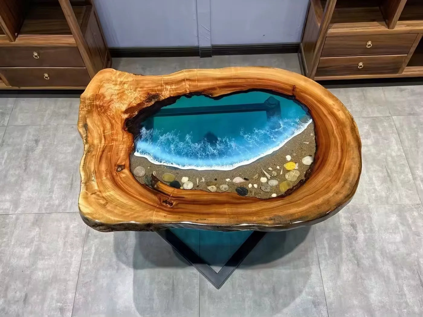 Walnut Solid River Epoxy Dining Table — Walnut | KIMLUD