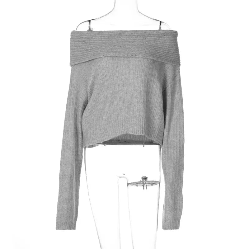 KIMLUD, Knitting Off The Shoulder Long Sleeve Women'S Tops Skirt Women'S Sets Sweatshits Sweater Streetwear Wholesale Clothes, KIMLUD Womens Clothes