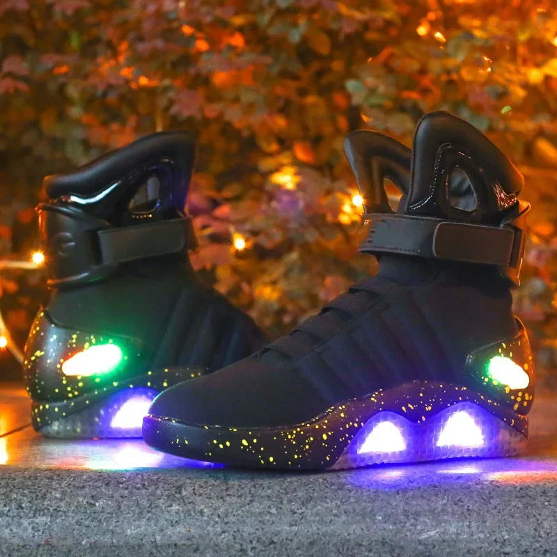 Children Basketball Shoes USB LED Luminous Casual Black | KIMLUD