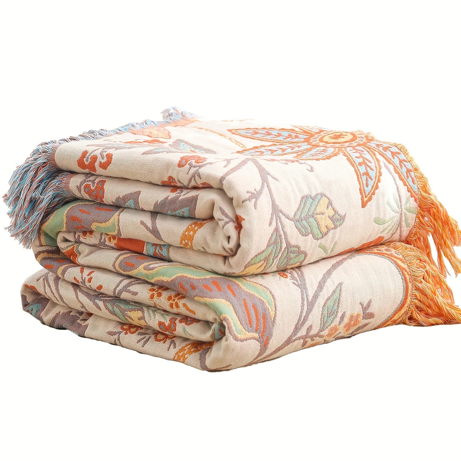 Pure Cotton 4 Layer Gauze Towel Blanket Floral Motif — Cream-Ivory | KIMLUD