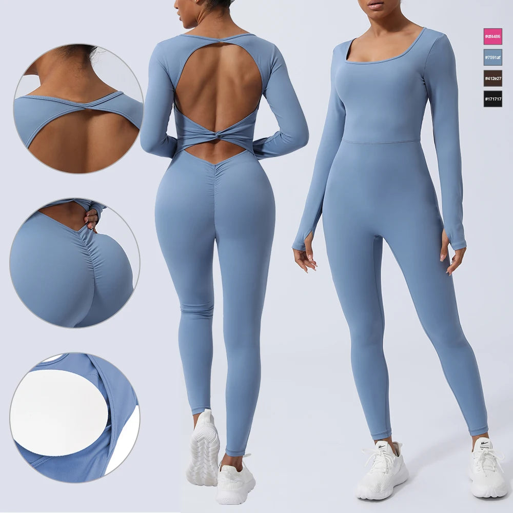Jumpsuit – Backless Long Sleeve – Nylon – Yoga Set | KIMLUD