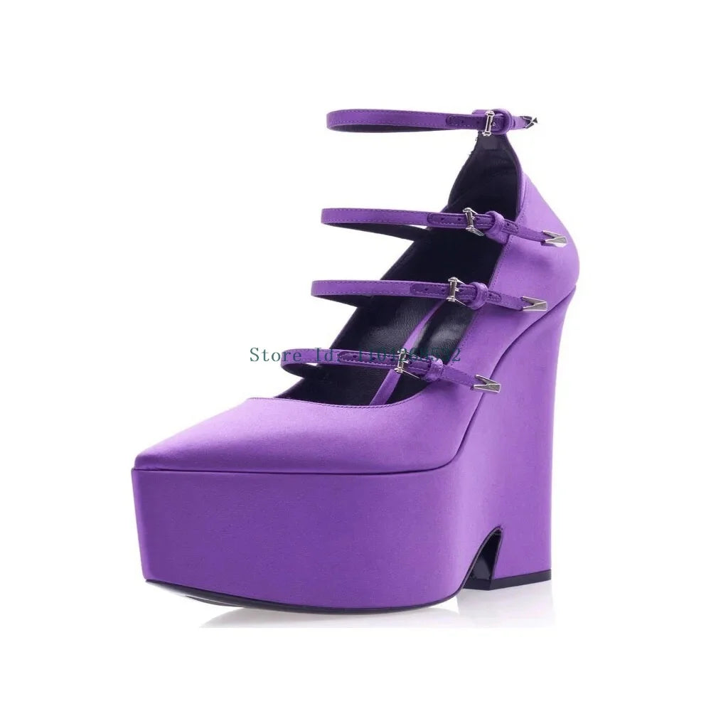 Platform Strange Style Multi Strap Pumps Sexy Pointed Toe Solid Patent Leather New Arrivlas Fashion Women Modern Shoes
