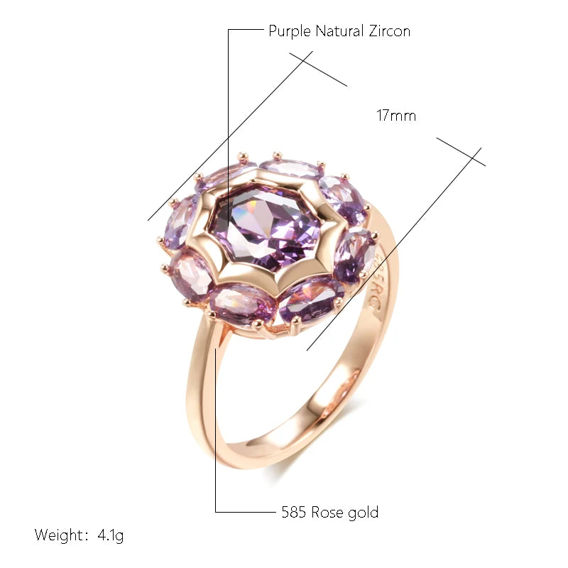 Kinel Unusual Sparkling Oval Purple Natural Zircon Rings for Women Luxury 585 Rose Gold Color Party Daily Fine Jewelry 2023 New