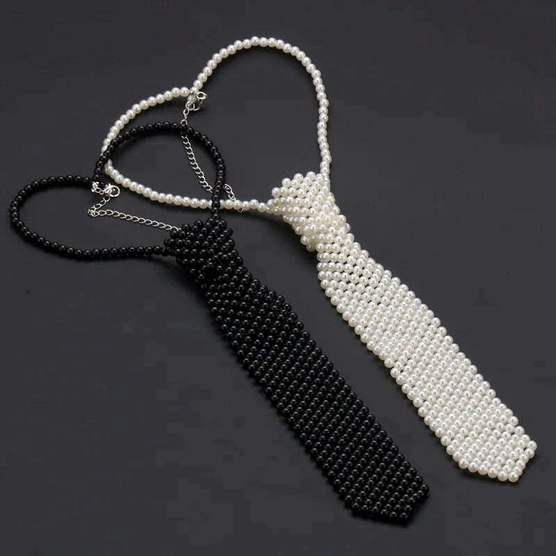 KIMLUD, Popular pearl tie fashion trend style boys and girls temperament clothing pure handmade beaded bow tie, KIMLUD Womens Clothes