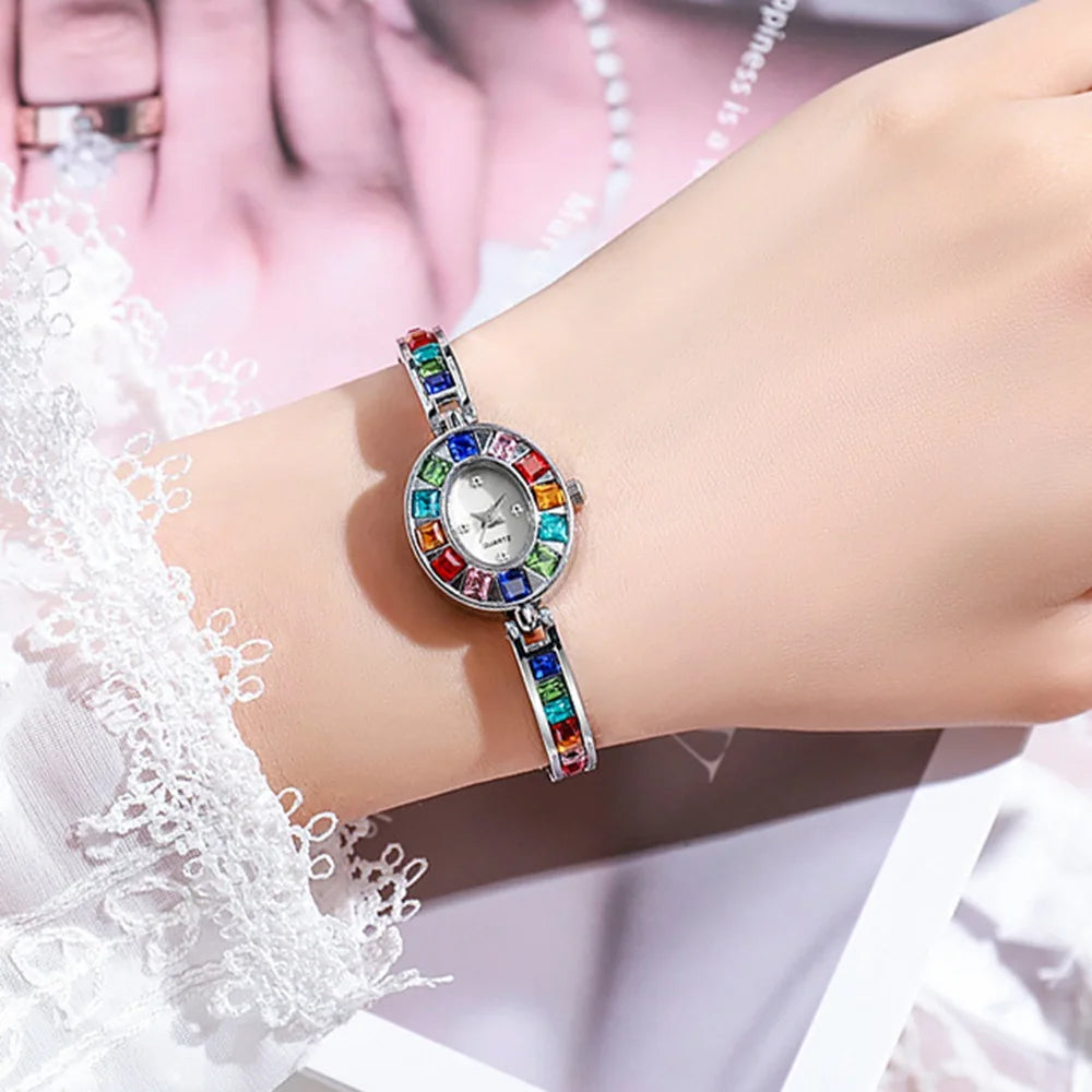 Rhinestone Watch Square Dial Bracelet Band — Crystal | KIMLUD