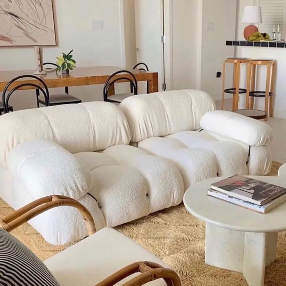 Fabric Block-Style Modern Minimalist Sofa For Compact Balcony Living — White | KIMLUD