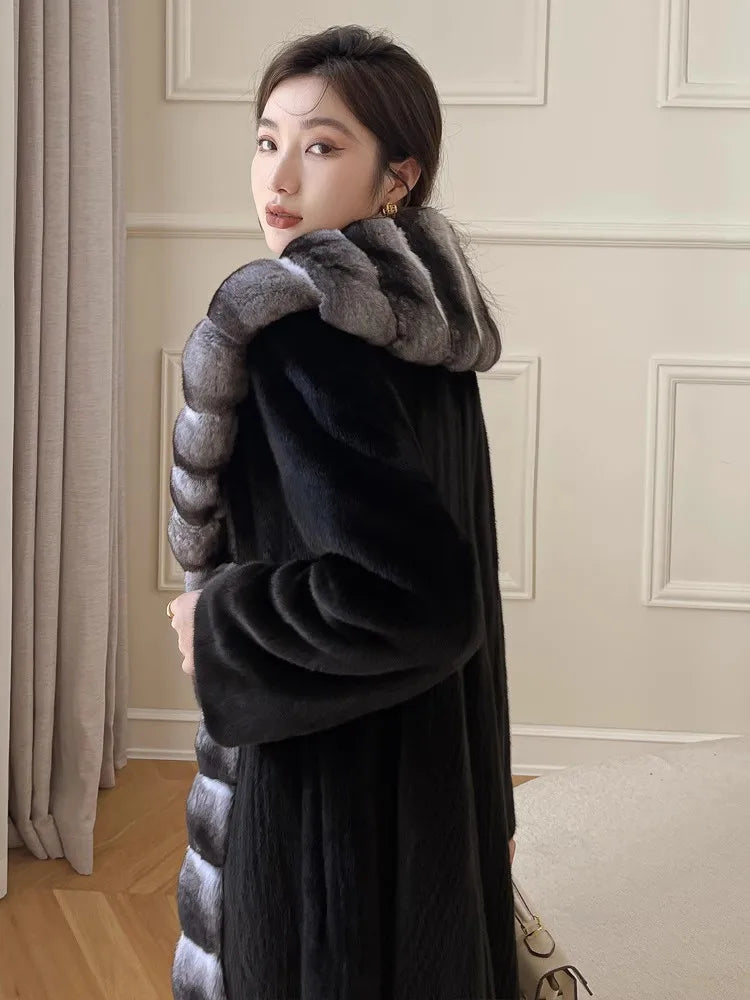 Long Faux Fur Coat Women Autumn Winter Large Jacket Overcoat White Turn Down Collar Pockets Thick Coat Warm Jackets Maxi Coats