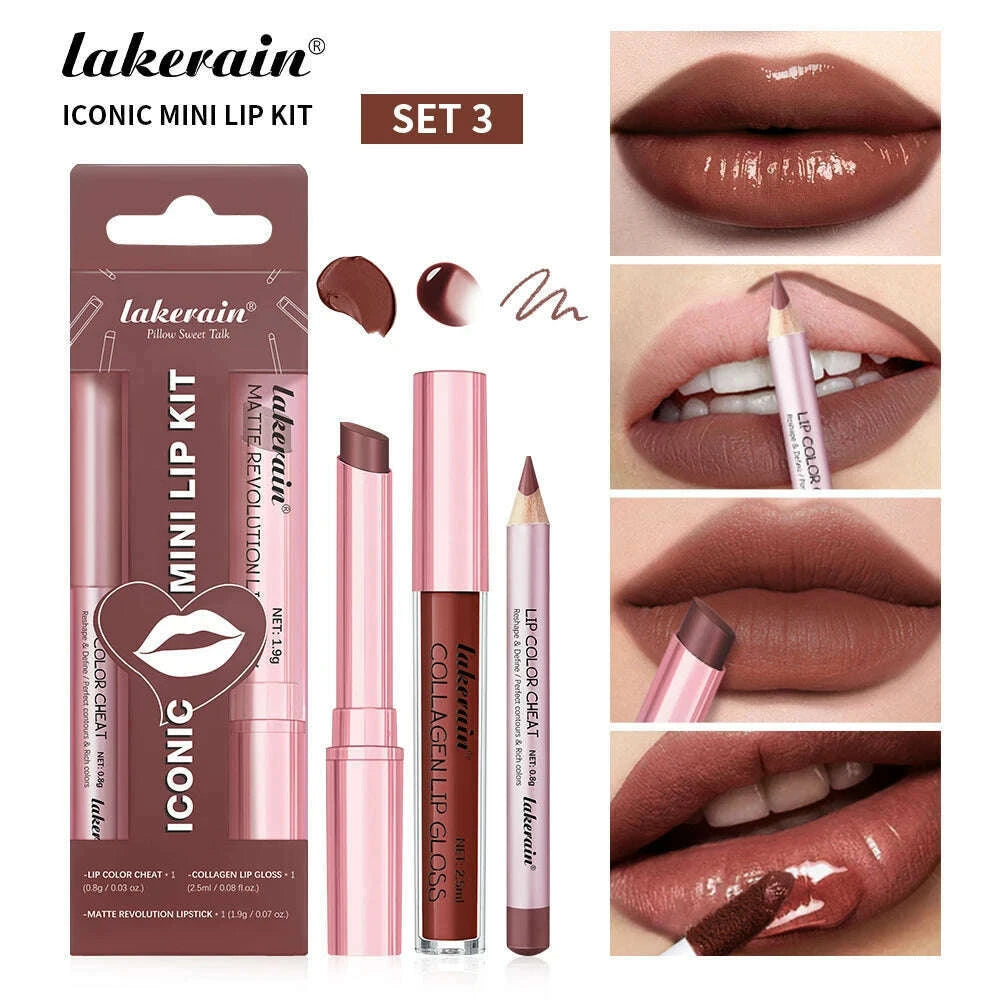 lakerain-3pcs-mini-matte-lipsticklip-glosslip-liner-set-precise-outline-three-dimensional-lip-plumping-lipstick-setkimlud-womens-fashion-34598989
