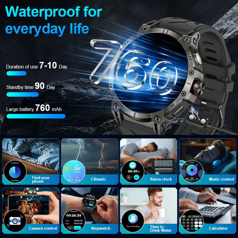 Xiaomi Military Smart Watch Men 760mAh Large Battery LED Flashlight Compass Smartwatch Heart Rate Waterproof Call Smartwatches