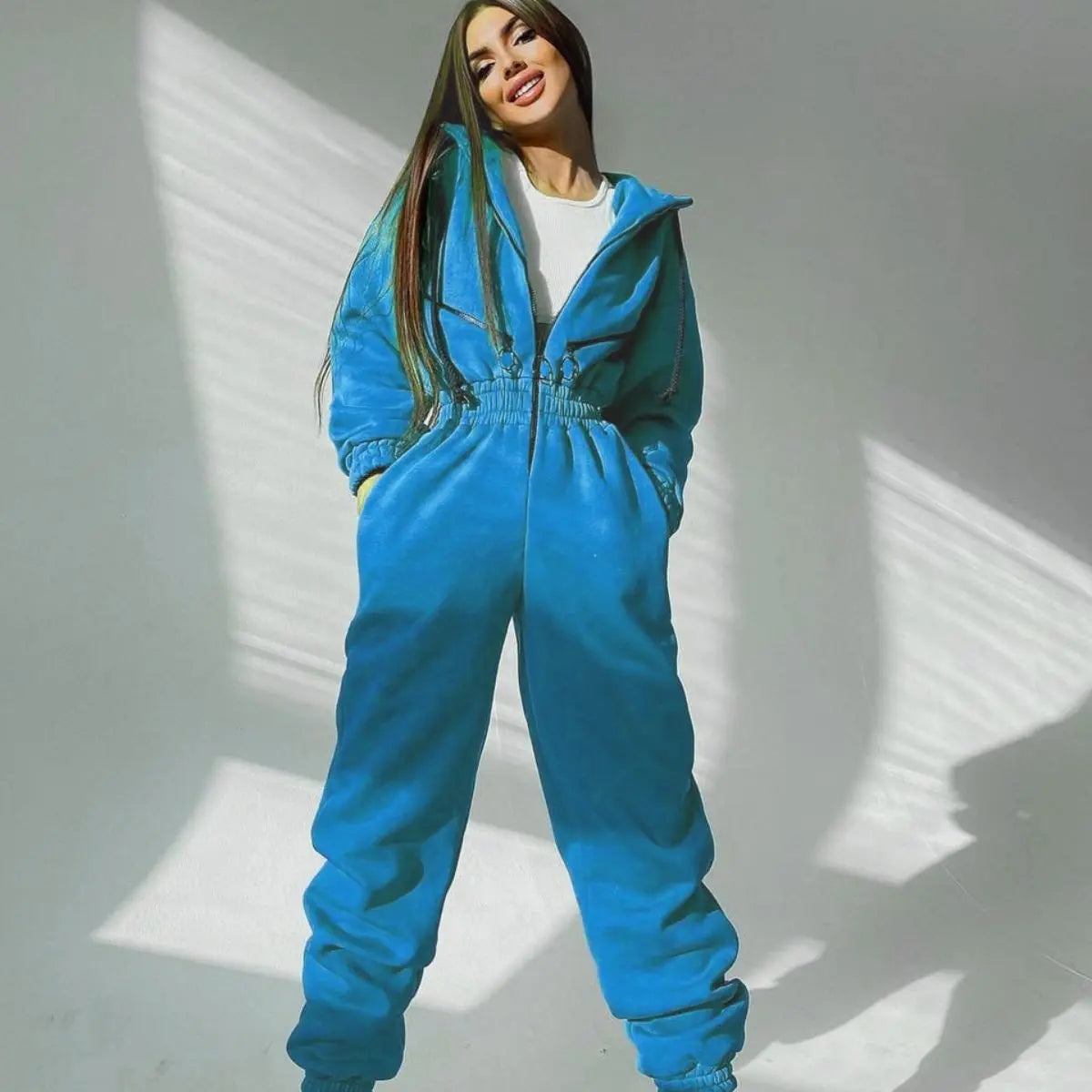 Casual Hooded Jumpsuit Long Sleeve — Black | KIMLUD