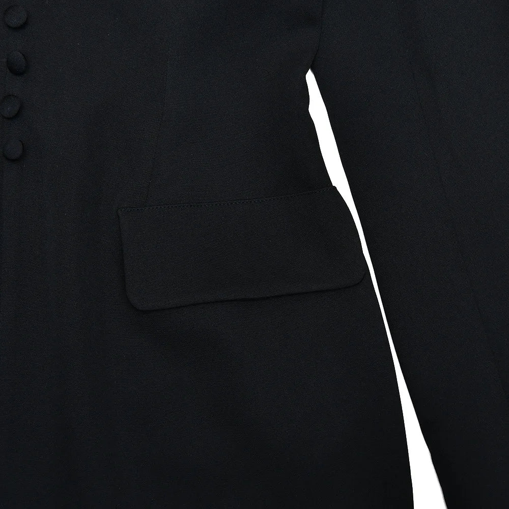Polyester Single Breasted Stand Collar Bodycon Mini Dress — Black | KIMLUD