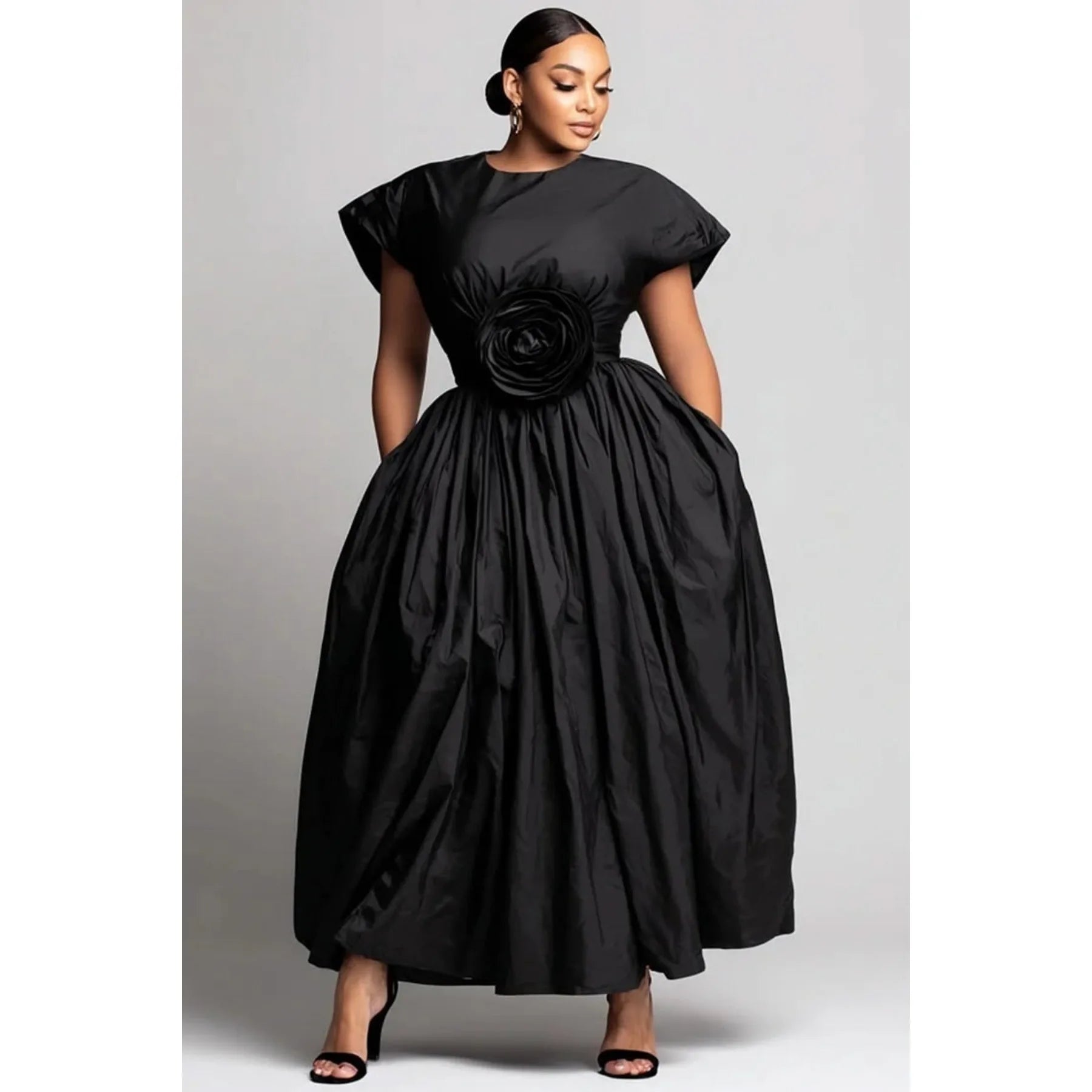 Polyester Floral Midi Dress Plus-Size — Rose | KIMLUD