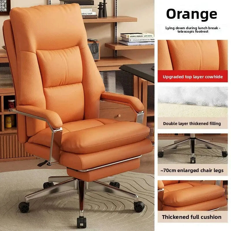 KIMLUD, Leather Boss Chair Office Chair Recumbent Back Study Chair Ergonomic Home Computer Chair, KIMLUD Womens Clothes