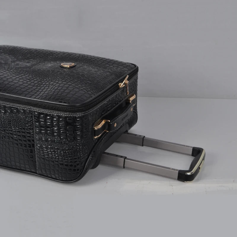 Suitcases Crocodile Pattern Leather Rolling Spinner Wheels — Brown | KIMLUD