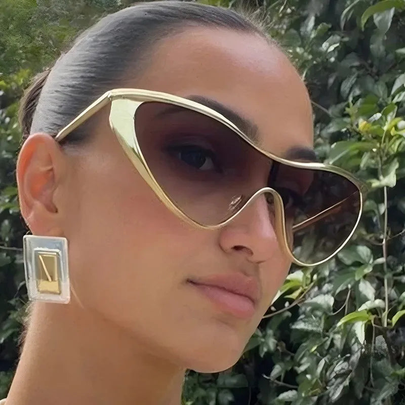 Metal Cat Eye Sunglasses Large Frame — Gold | KIMLUD