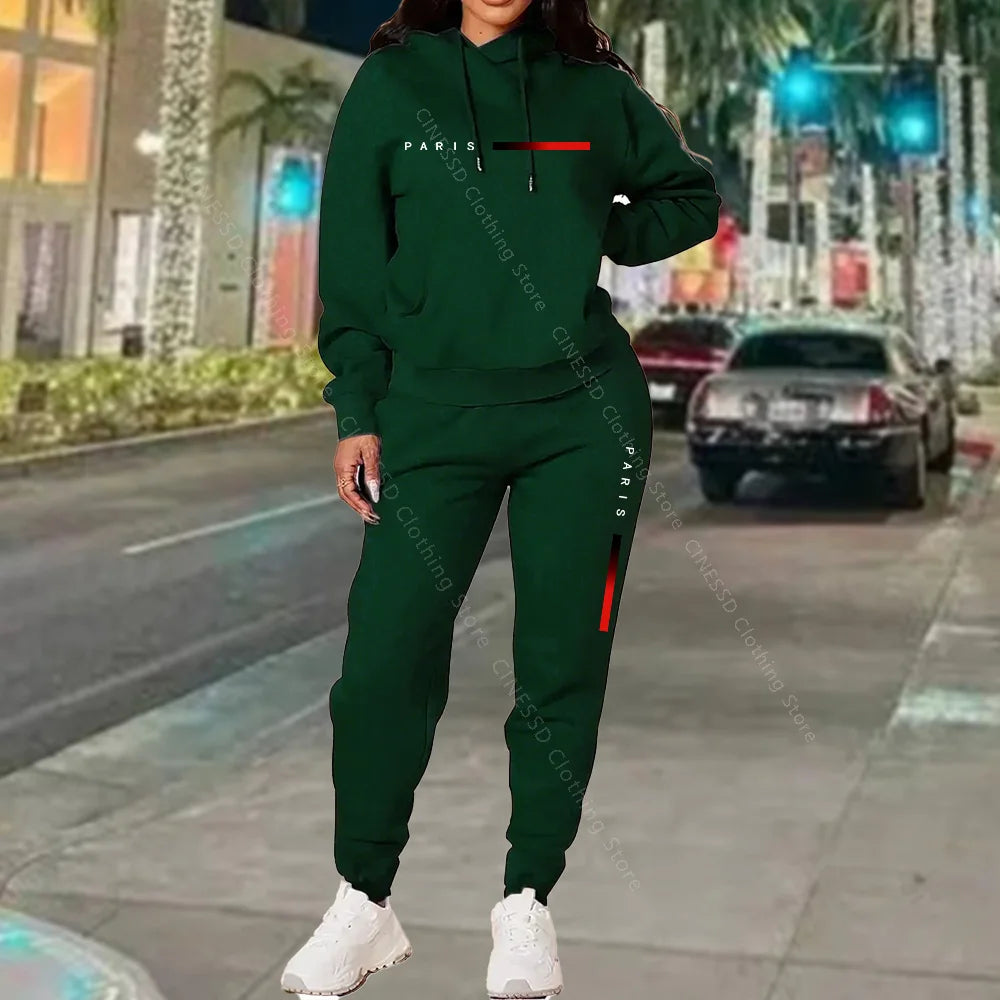Paris Letter Print Hoodie and Pants Set — Cream | KIMLUD