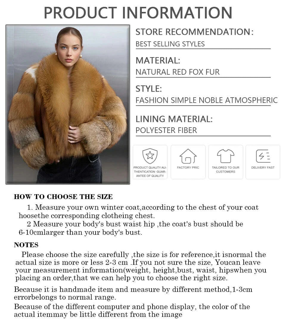 KIMLUD, Real Red Fox Fluffy Women’s Jacket Short Cropped Fox Fur Jacket With Lapel Genuine Fur Outerwear Hot Selling Bolero Jacket, KIMLUD Womens Clothes