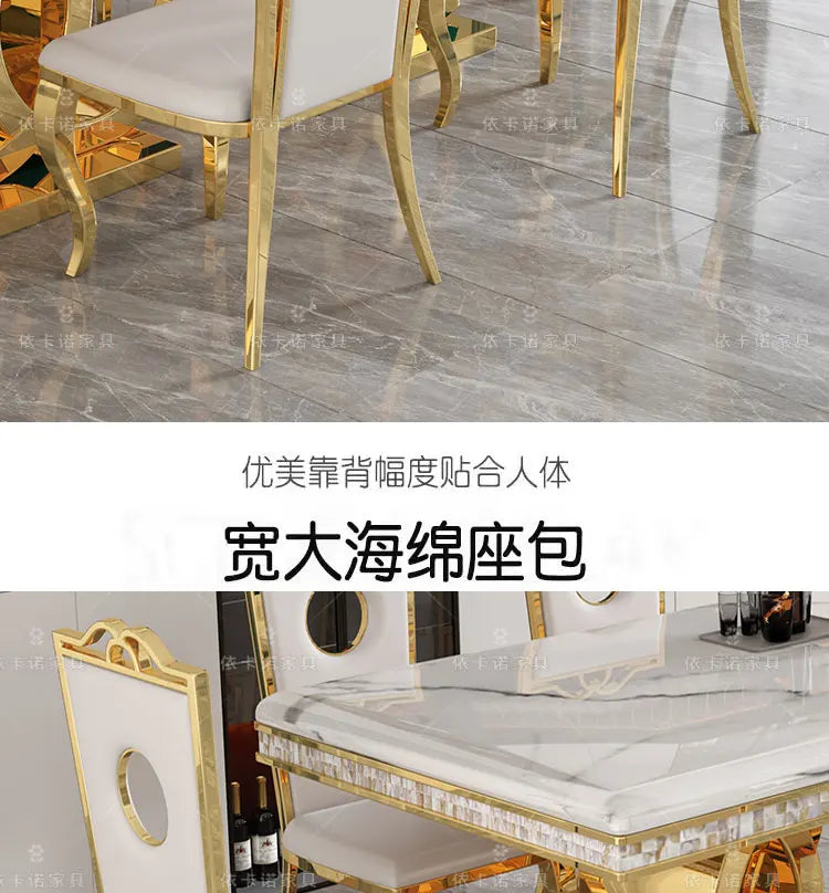 Marble Dining Table Set With Gold-Tone Frame — White | KIMLUD