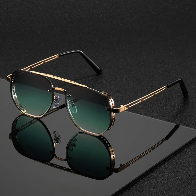 Steampunk Sunglasses Square Frame Alloy UV400 — Antique Gold | KIMLUD