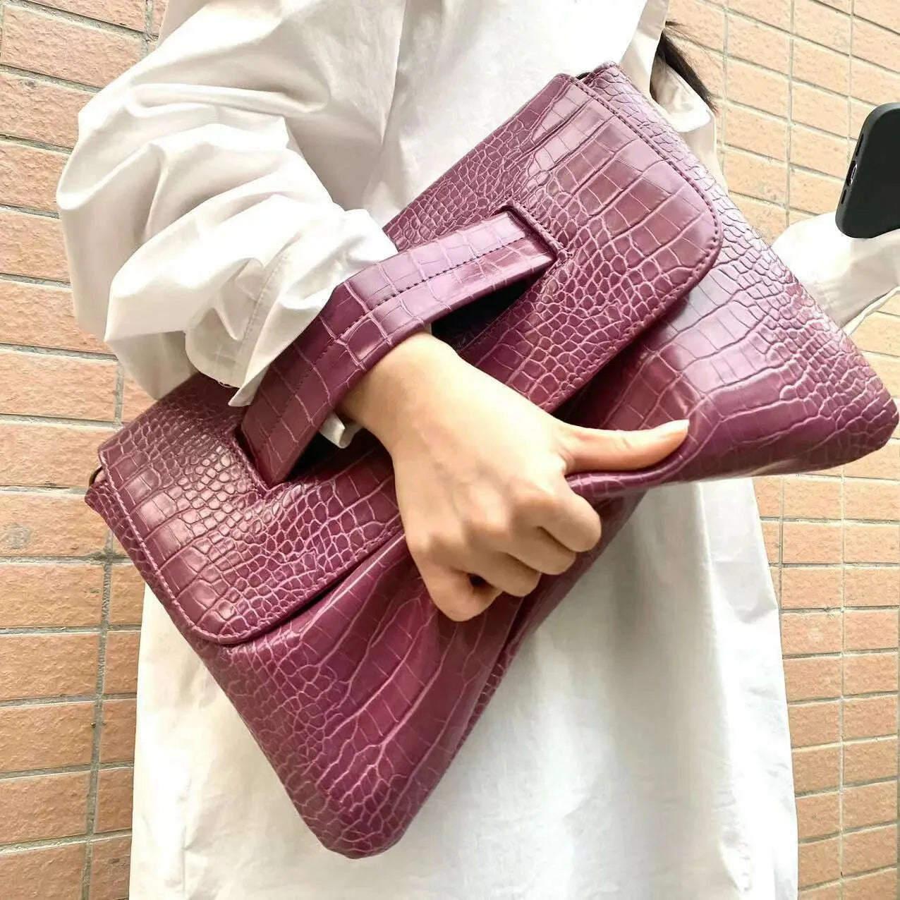 KIMLUD, Fashion New Storage Bag Document Bagluxury Crocodile Pattern Women's Briefcase,large Capacity Solid,ladies Simple Clutch Bag, KIMLUD Womens Clothes