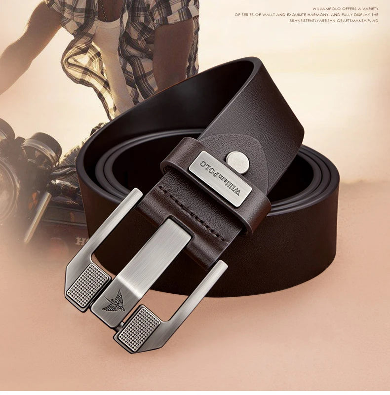 Cowhide Leather Belt With Needle Buckle — Dark Brown | KIMLUD