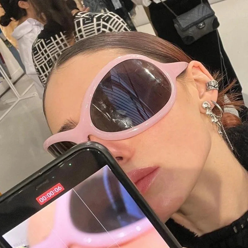 Oversized Y2K Sunglasses Wrap Around — Silver | KIMLUD