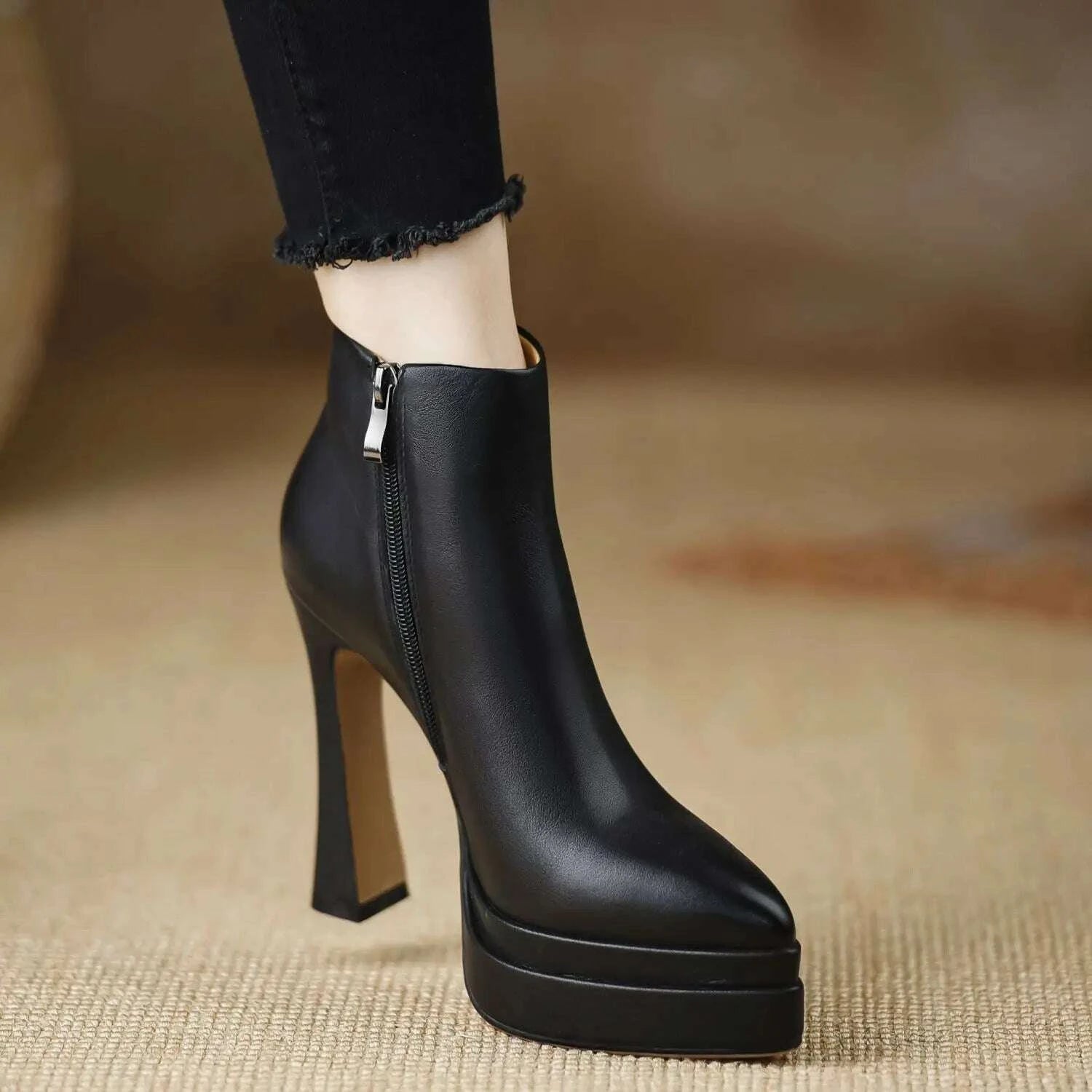 KIMLUD, 2025 New Ultra-high Heel Stretch Boots for Women Autumn Winter New Style Pointed-toe Thick-soled Waterproof Platform Ankle Boots, KIMLUD Womens Clothes