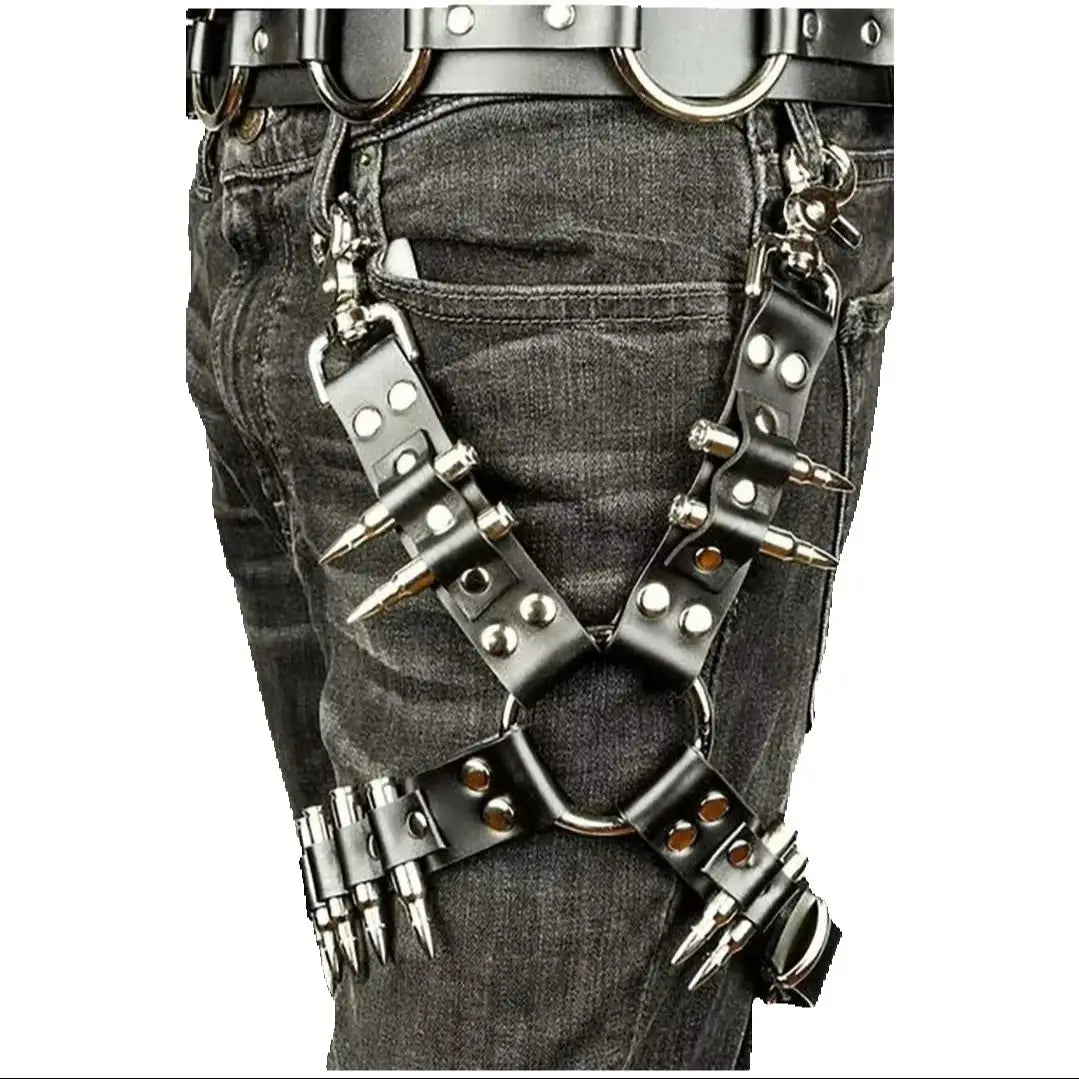 Leather Leg Harness Thigh Straps Punk — Black | KIMLUD