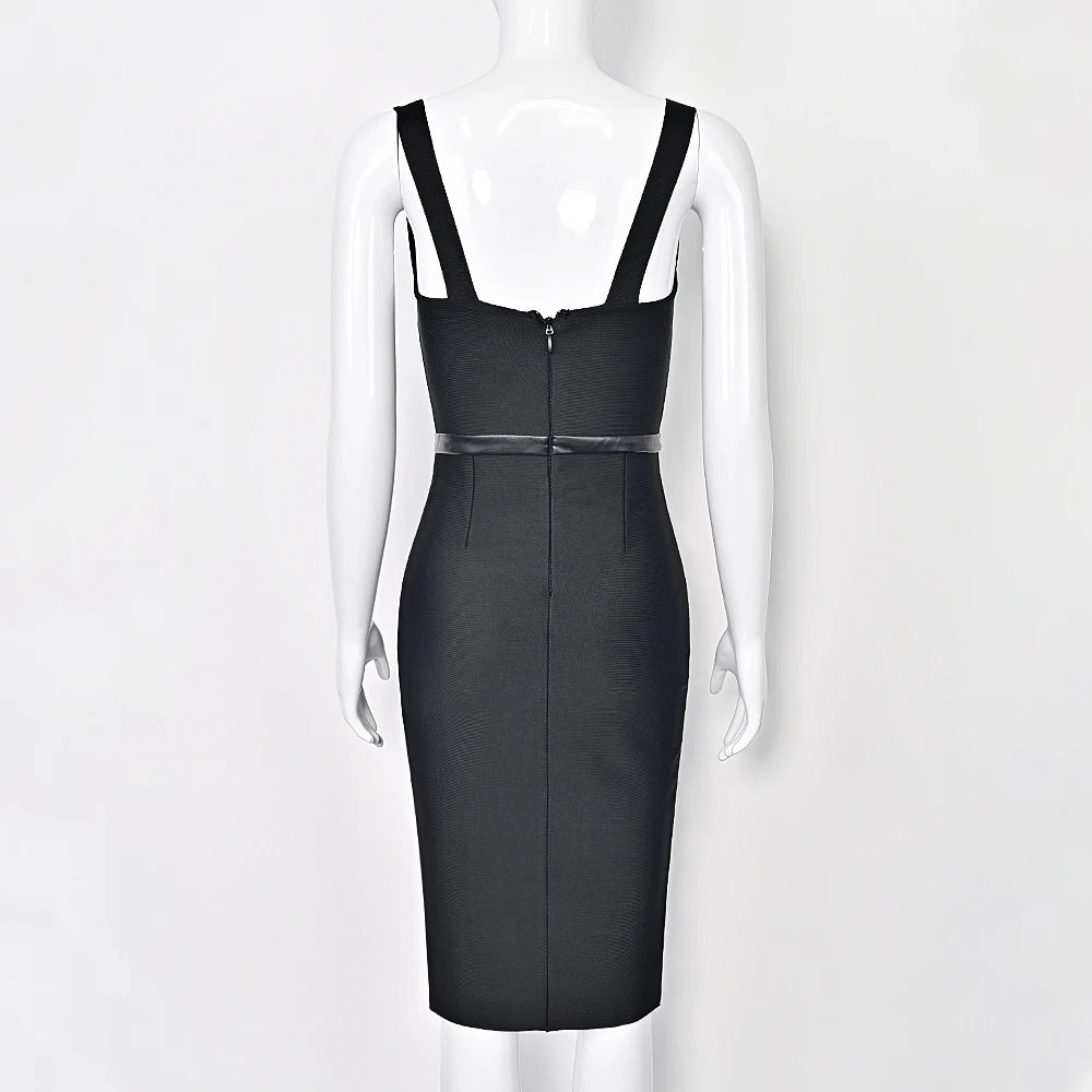 Summer Sexy Slit Black HL Evening Bandage Dress Bodycon Club Party Dress XL Club Party Women Spaghetti Strap Maxi Dress