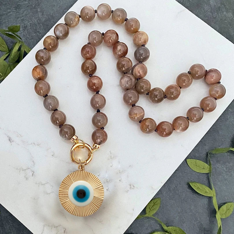 Silk Beaded Knotted Necklace — Aquamarine | KIMLUD